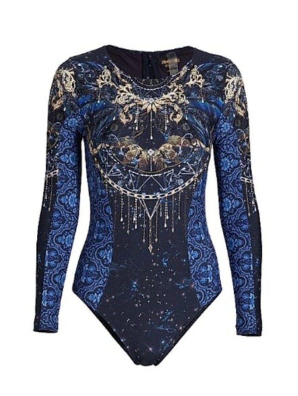 Johnny Was Supernova Surf One Piece Long Sleeve Swimsuit Rashguard Blue Size XL - Picture 2 of 13